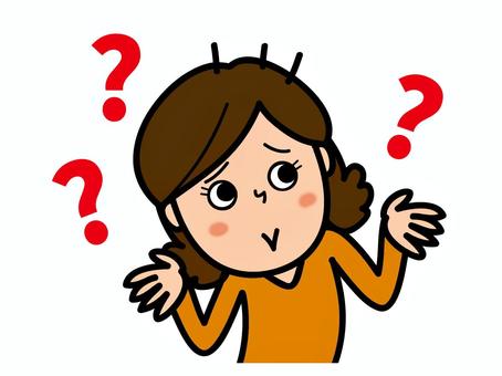 Confused cartoon woman with red question marks floating around her head, hands raised in uncertainty.