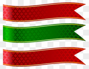 Three decorative ribbons in red and green with gold borders and diamond patterns, arranged vertically on transparent background.