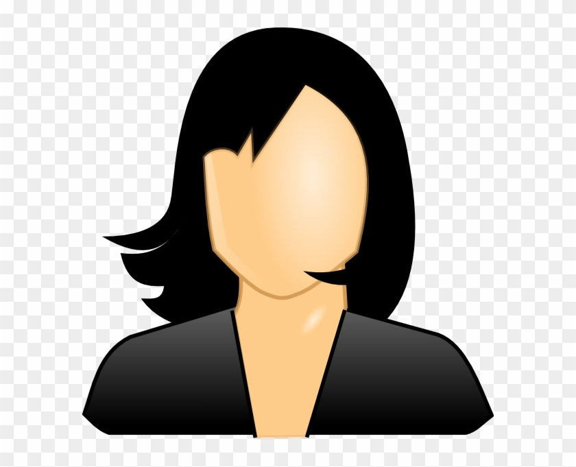 Generic female user avatar with black shoulder-length hair and black top on transparent background.