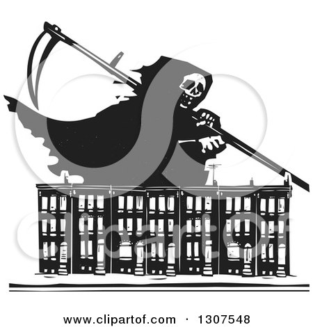 Grim Reaper Over Cityscape - Symbolic Clipart for Themes of Mortality and Urban Decay