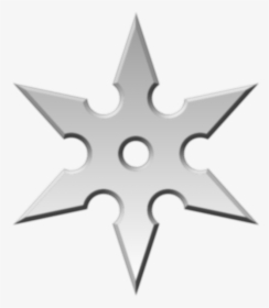 Metallic six-pointed shuriken with central hole and curved notches, rendered in grayscale.