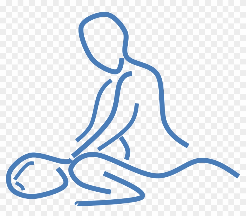 Blue line art illustration of a person performing CPR on another person.