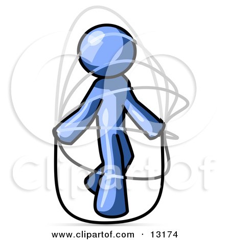 Blue glossy stick figure actively jumping rope with motion lines indicating movement.