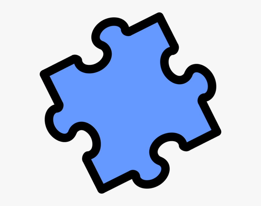 Blue jigsaw puzzle piece with black outline on white background, symbolizing problem-solving or integration.