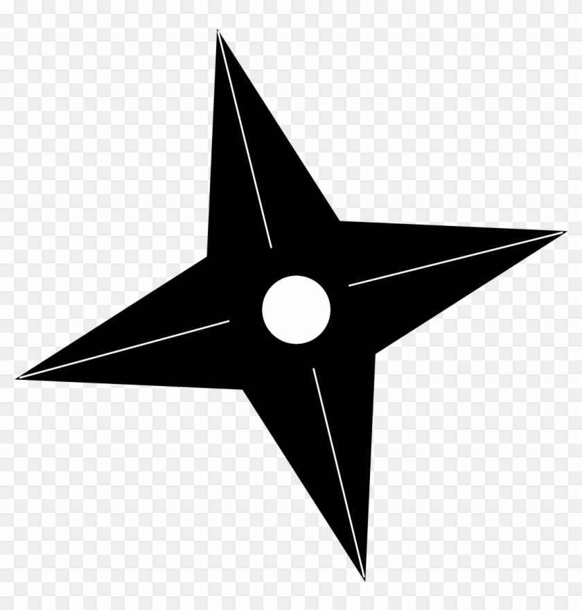 Black four-pointed shuriken with white center circle and thin white lines, on transparent background.