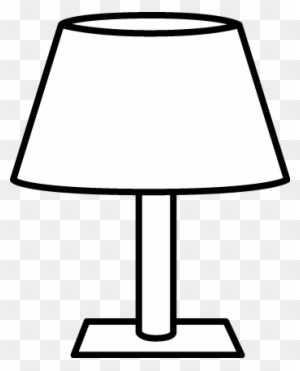 Simple line drawing of a table lamp with conical shade, cylindrical stem, and rectangular base.