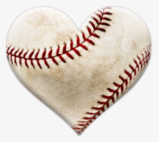A heart-shaped baseball with red stitching and worn leather texture.