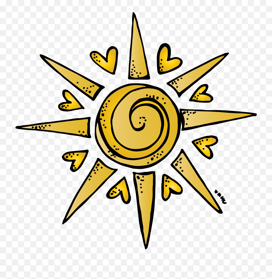 Cheerful Hand-Drawn Sun Illustration with Hearts - Free Clipart