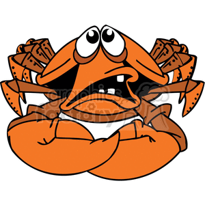 Cartoon orange crab with wide eyes and open mouth, looking surprised or scared.