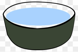 A cartoon-style dark green bowl filled with light blue liquid, likely water, on a transparent background.