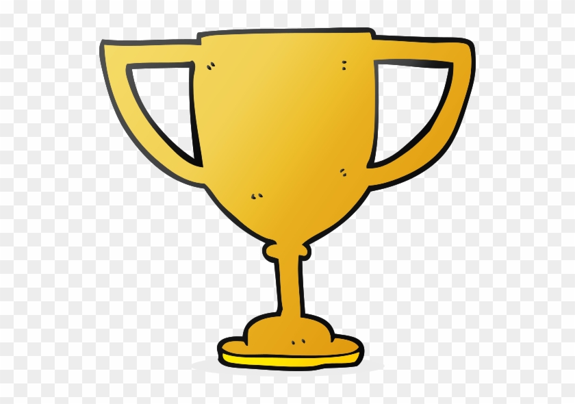 Golden cartoon-style trophy with two handles and a pedestal, on transparent background.