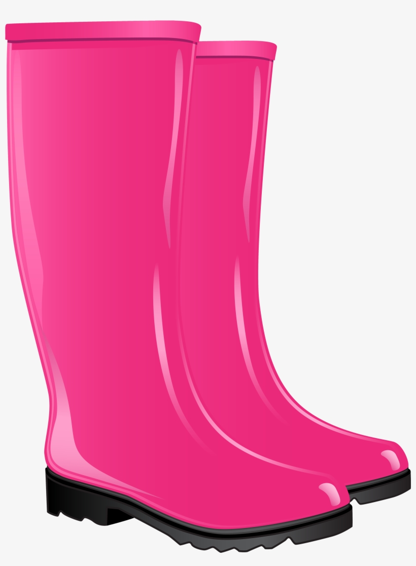 Bright pink glossy rain boots with black soles, shown in side view on white background.