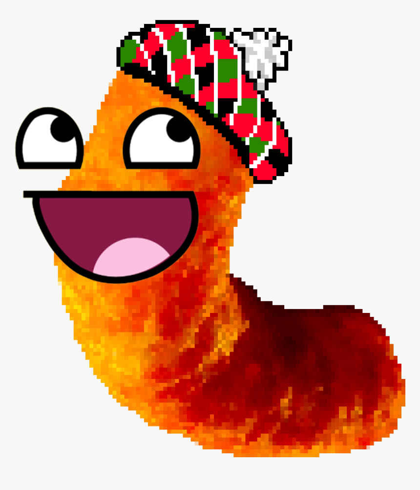 Pixel-art orange worm wearing a festive red-green plaid hat with pom-pom, smiling widely with cartoon eyes.