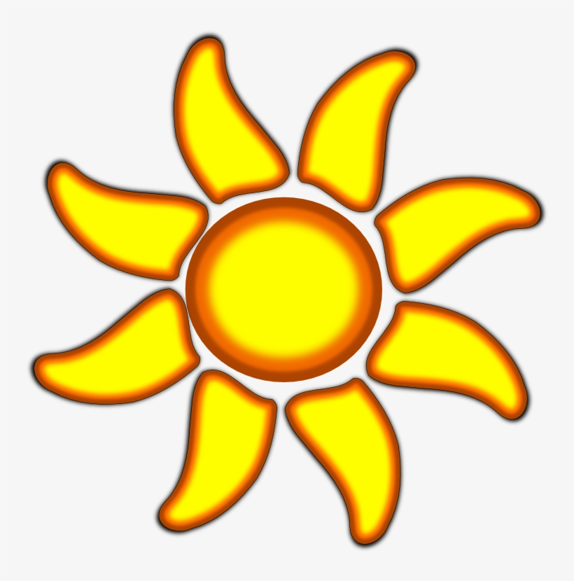 Bright yellow cartoon-style sun with eight flame-like rays and orange glow effect.