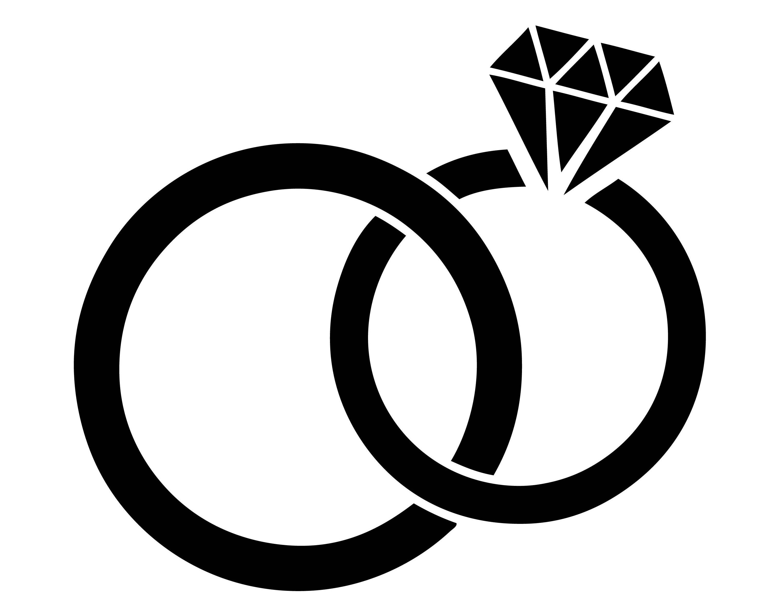 Two interlocking wedding rings, one with a diamond solitaire, symbolizing marriage and commitment.