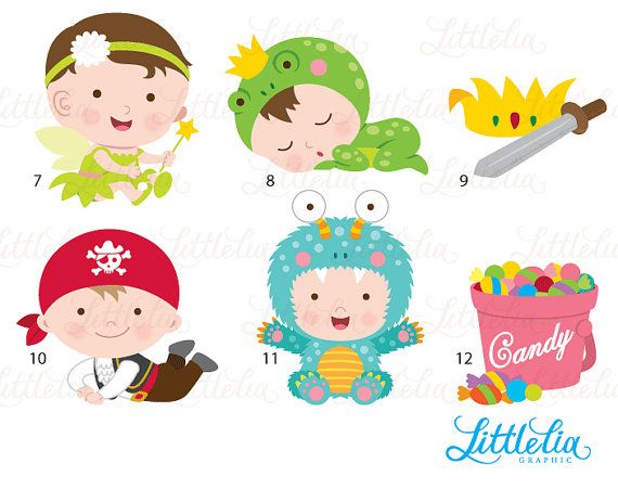 Adorable Kids Costume Clipart Set - Fairy, Pirate, Frog, Monster & More