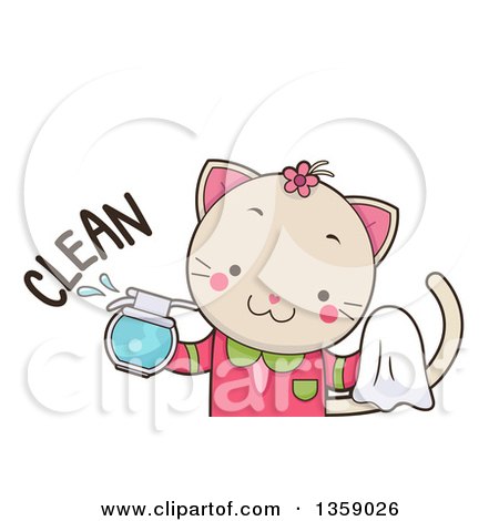 Adorable Cleaning Cat Illustration - Free Clipart for Home & Business Use