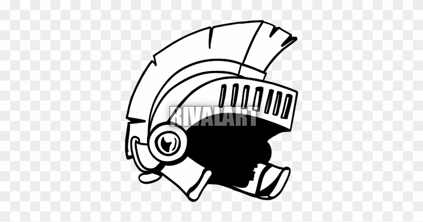Black-and-white stylized Spartan helmet with plume and visor, side profile view.