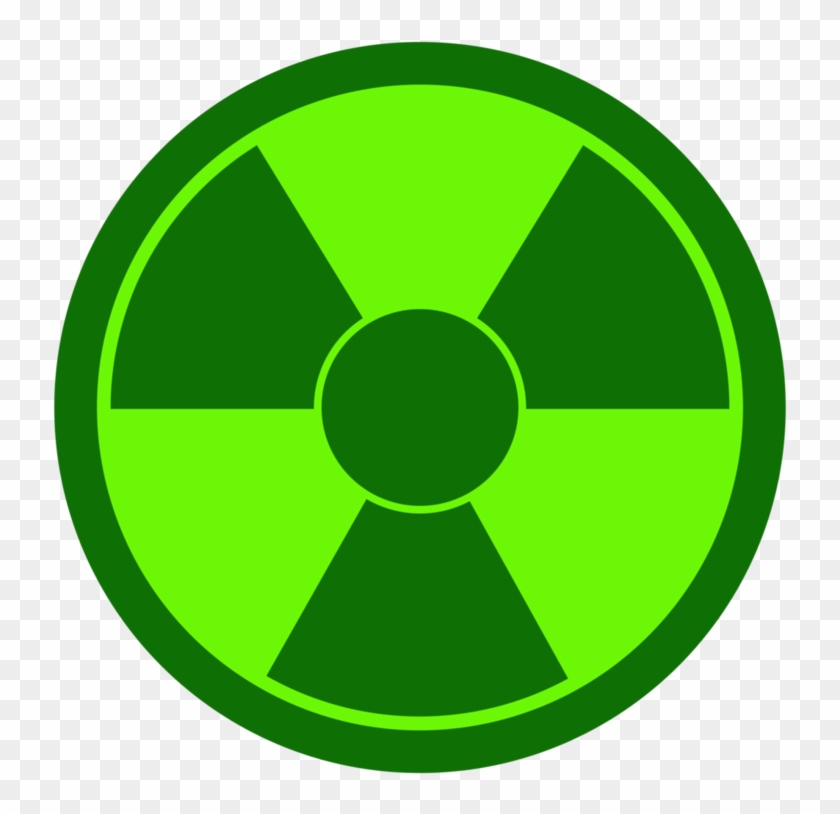 Green radioactive hazard symbol with three dark green blades on a lime background.