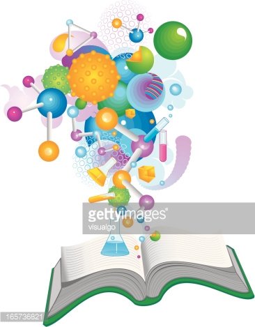 Science Education Illustration - Molecules Emerging from an Open Book