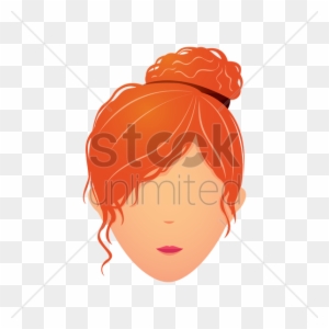 Illustration of a woman with vibrant orange hair styled in a messy bun, closed eyes, and soft facial features.