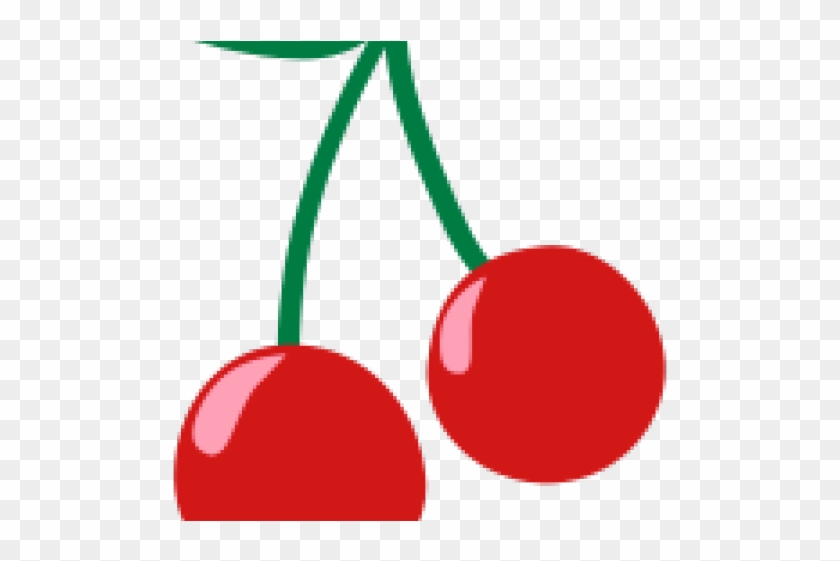 Two glossy red cherries with green stems on a transparent background.