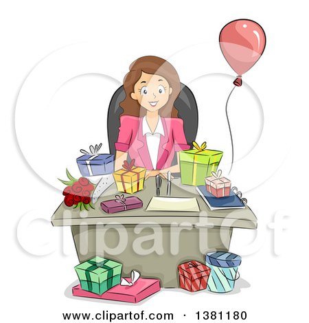 Office Celebration Scene - Gifts, Balloon, and Professional Joy