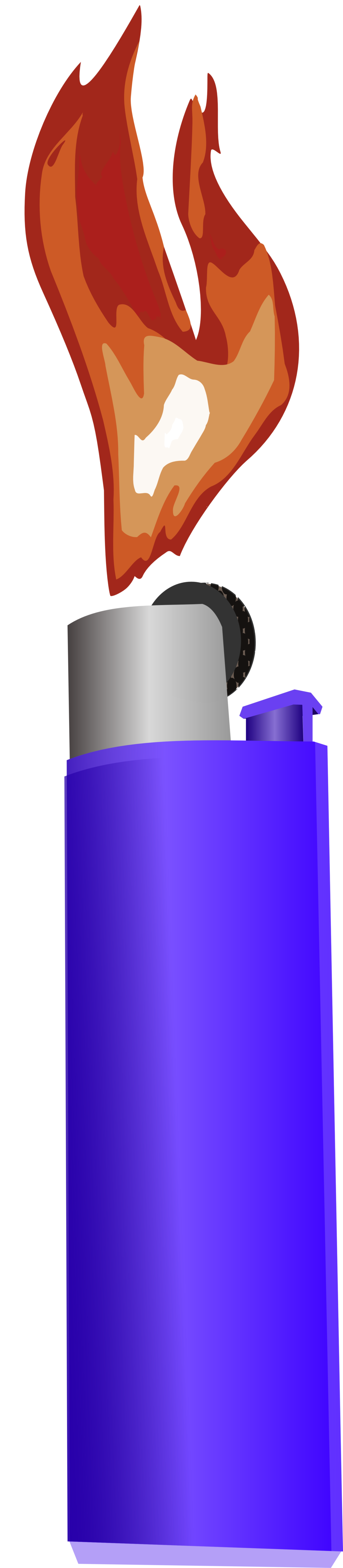 A vibrant blue disposable lighter with a silver top, emitting a dynamic orange and red flame against a black background.