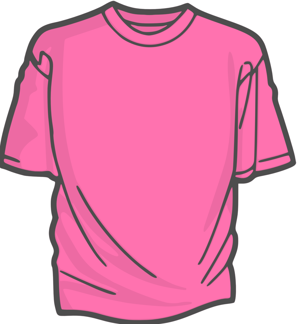 Bright pink short-sleeve crew neck t-shirt illustration with subtle folds and dark outline.