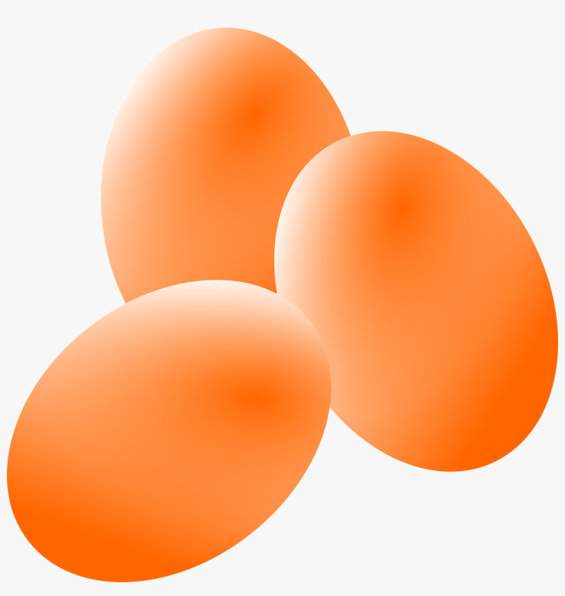 Three glossy orange eggs arranged in a cluster on a white background.