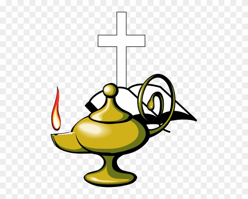 Golden oil lamp with flame, white cross, and open Bible-symbolizing Christian faith, guidance, and divine light.