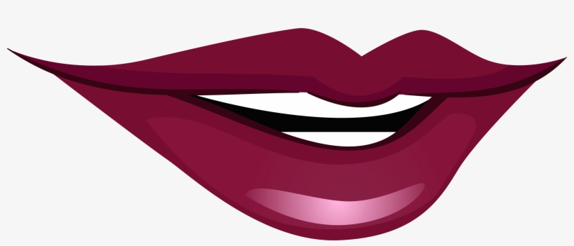Glossy maroon lips parted in a playful smile, stylized vector illustration.