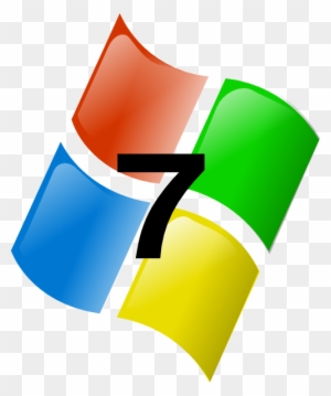 Windows 7 logo with four colored panes and bold black "7" overlay.