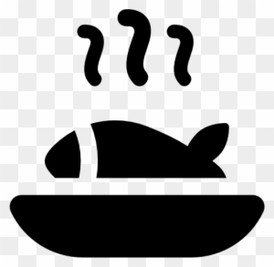 Steaming fish served in a bowl, black silhouette icon on transparent background.
