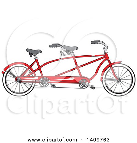 Tandem Bicycle Illustration - Classic Red Double Rider Bike Design