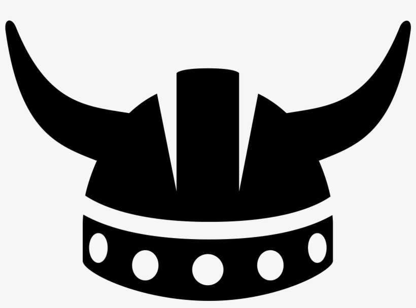 Black silhouette of a Viking helmet with two curved horns and decorative rivets.