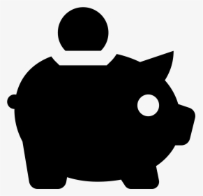 Black silhouette of a piggy bank with a coin dropping into the slot.