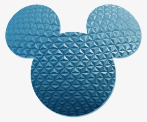 Blue Mickey Mouse head silhouette with a geometric, faceted pattern reminiscent of Epcot’s Spaceship Earth.