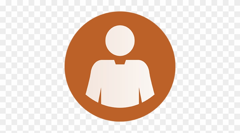 Orange circular icon with a white stylized human figure silhouette, representing a user or profile.