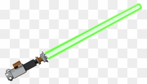 Green lightsaber with silver hilt and brown activation button, isolated on transparent background.