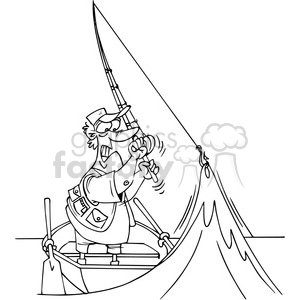 Cartoon pirate captain steering a small sailboat with a parrot on shoulder, waving cheerfully.