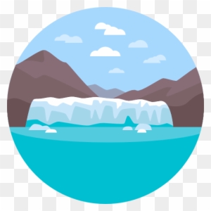 Serene arctic landscape with glacier, turquoise water, and mountain backdrop under a cloudy sky.