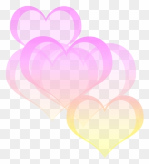 Soft pastel hearts in pink, peach, and yellow overlapping on transparent background.