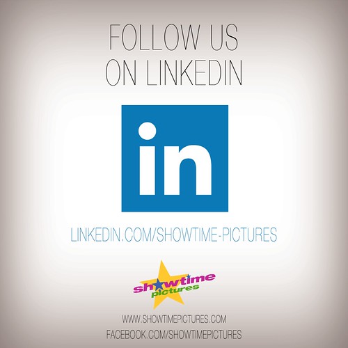 LinkedIn follow banner for Showtime Pictures with logo and URLs