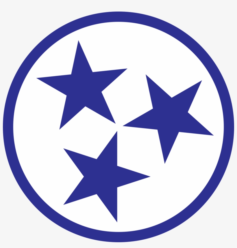 Tennessee state flag emblem: three blue stars within a blue circle on white background.