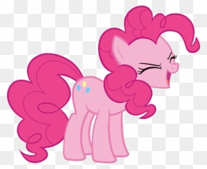 Pinkie Pie from My Little Pony, smiling with closed eyes and a joyful expression, pink mane and tail flowing.