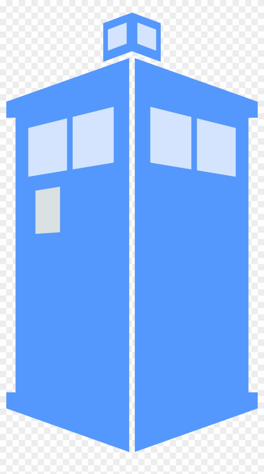 Blue police box-style time machine icon, stylized TARDIS from Doctor Who.
