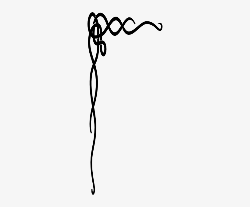 Abstract black line art forming a vertical swirl with looping flourishes on white background.