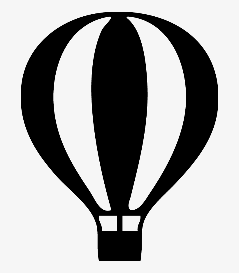 Black and white striped hot air balloon silhouette with basket