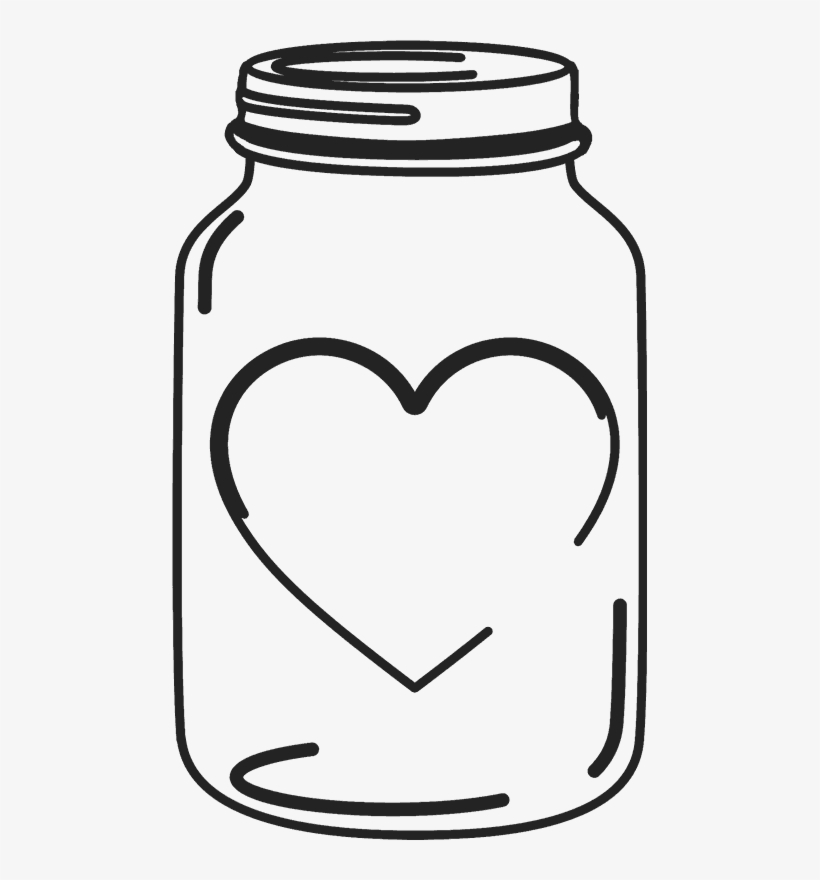 A hand-drawn mason jar with a heart symbol inside, representing love, kindness, or gratitude.